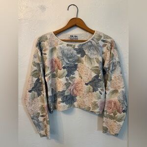 Vintage Big City Floral Knit Textured Cropped Sweater Small